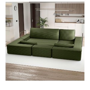 Convertible Cloud Sectional Couch Comfy Corduroy Sectional Sofa Comfy Couch With Deep Seat & High Pillows Easy To Assemble - 1 of 4