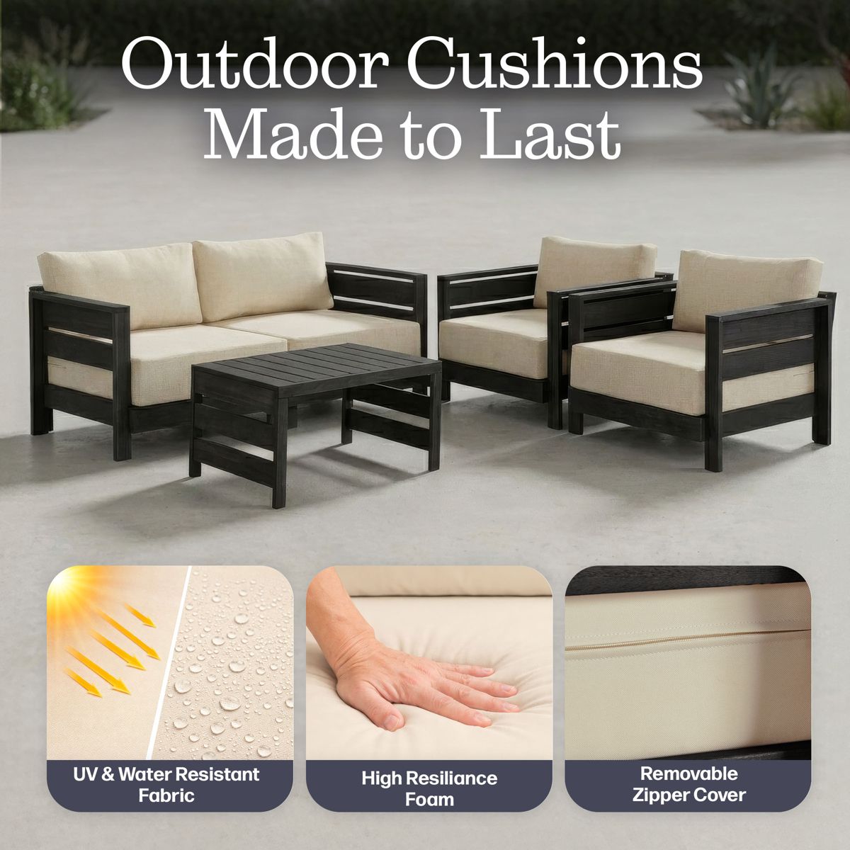 Alaterre Furniture Barton 4 Piece Patio Furniture Set - Weather-Resistant Eucalyptus Wood Outdoor Furniture Set - thumbnail 4