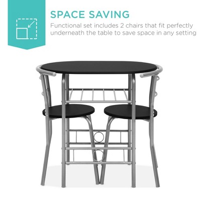 Compact Black/Silver 3-Piece Dining Set with Built-In Wine Rack