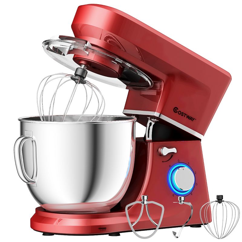 Costway Tilt-Head Stand Mixer 7.5 Qt 6 Speed 660W with Dough Hook, Whisk & Beater Red, 1 of 11