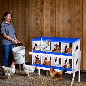 6 Panel Galvanized Steel Nesting Box with stand for Chicken Coop, Removable Drop Tray and Ventilation, for Hens, Ducks, Rustproof Design Blue - 1 of 4
