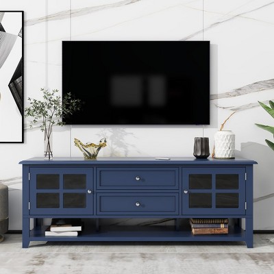 Modern TV Stand for TVs up to 60", Entertainment Center with Storage Cabinet, Media Console Table for Living Room Bedroom Blue
