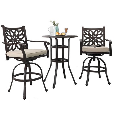Captiva Designs 3pc Cast Aluminum Outdoor Patio Dining Set: Swivel Bar Stools, Powder-Coated