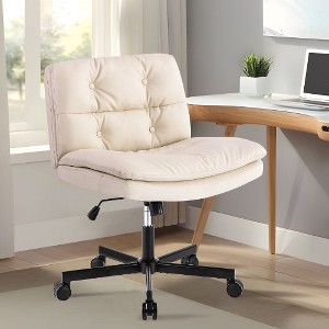 CAVINAS Mid-Century Modern Swivel Office Chair with Adjustable Height, Leather Upholstery Home Office Desk Chair, Desk Chair, Computer Chair - 1 of 4