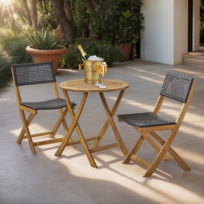Hrinhom 3-Piece Outdoor Furniture Set, Wood Patio Bistro Set With 2 Chairs And 1 Side Table