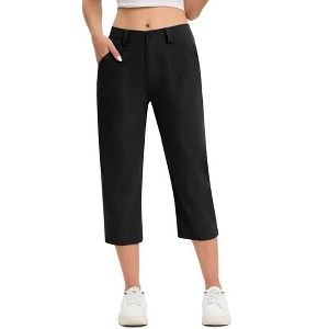 Capris for Women with Pockets Elastic Waist Dressy Casual Hiking Golf Capri Pants - 1 of 4