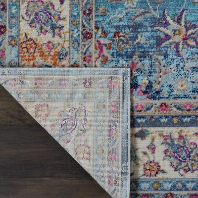 Vintage Blue and Ivory Synthetic 4' x 6' Area Rug