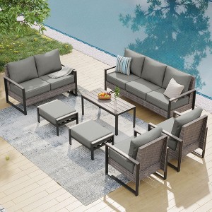 Sonkuki Outdoor Furniture Set Patio Conversation Sofa with Coffee Table Set, All-Weather PE Rattan Couch with Cushion - 1 of 4