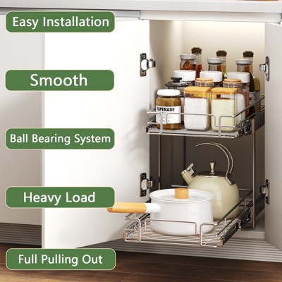 HomLux 2 Tier Individual Pull Out Cabinet Organizer 10.5in W x 18in D Slide Out Kitchen Cabinet Storage Sliding Shelves — фото 2