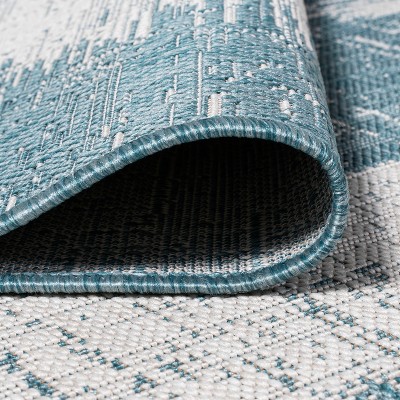 Scandi Minimalist Ivory & Aqua Indoor/Outdoor Flatweave Rug