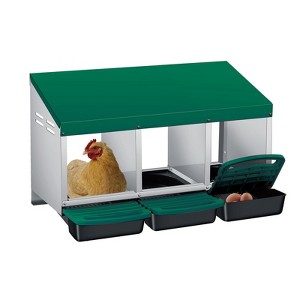 3-Hole Weatherproof Metal Chicken Nesting Box with Removable Tray & Automatic Rollout Egg Collection - Easy Clean & Quick Assembly for Hens - 1 of 4