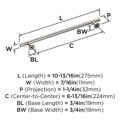 Polished Nickel 8 13/16" Modern Bar Pull with Mounting Hardware