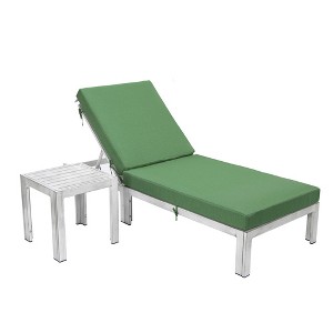 LeisureMod Chelsea Modern Outdoor Weathered Grey Chaise Lounge Chair With Side Table and Cushions - 1 of 4