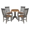 5pc 42" Round Dual Drop Leaf Dining Table with 4 Slat Back Chairs Hickory/Washed Coal - International Concepts: Rubberwood, Pedestal Base - 4 of 4