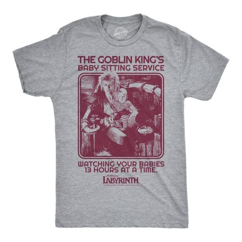 Мужские футболки Crazy Dog T-Shirts, Inc. Mens Funny T Shirts The Goblin Kings Babysitting Service Jim Henson's Labyrinth Movie Tee For Guys - Crazy Dog Men's T Shirt With Movie Sayings L