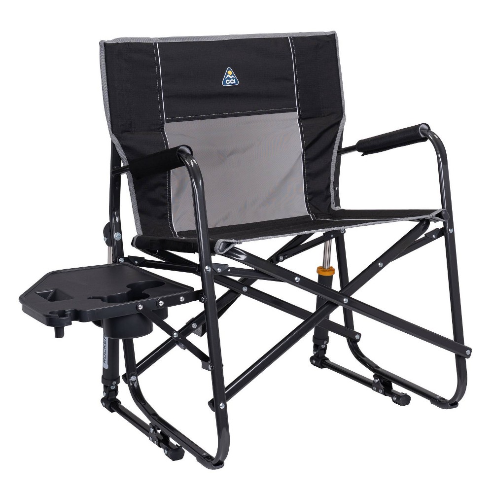 GCI Outdoor Freestyle Rocker XL with Side Table Oversized Rocking Outdoor Portable Camping Chair - Black