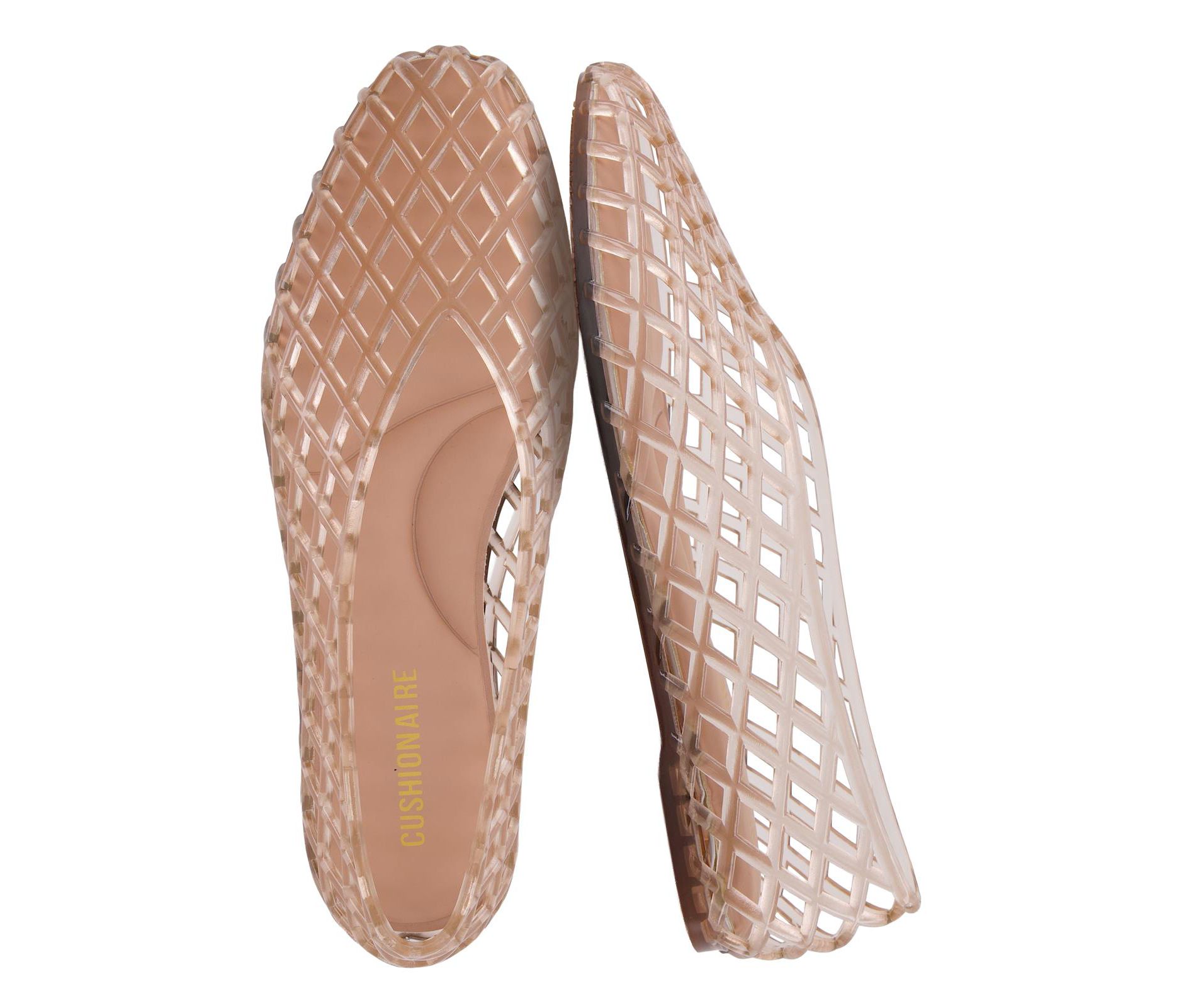 CUSHIONAIRE Siesta Modern Lattice Ballet Flats for Women, Comfortable Slip On Pointed Toe Womens Jelly Shoes