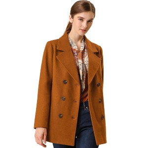 Allegra K Women's Long Sleeves Double Breasted Button Winter Outerwear Pea Coat - 1 of 4
