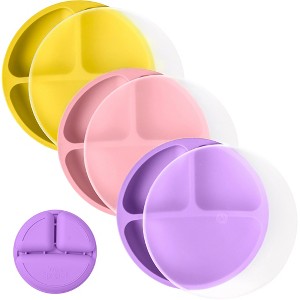 WeeSprout Baby Plates with Lids, Food Grade Silicone Divided Plates for Kids - 3 Pack - 1 of 4