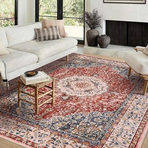 Boho Floral Washable Rug - Faux Lambskin Velvet with Non-Slip Backing for Living Room, Bedroom, Kitchen - 1 of 4