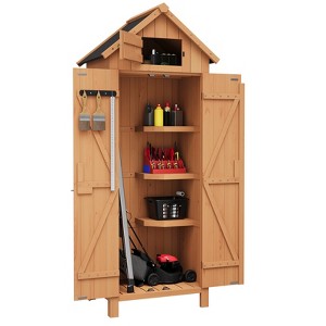 Outdoor Wooden Storage Shed, Vertical Tool Storage House with Shelves, Large Garden Tools Shed with Lockable Door for Backyard Garden Patio - 1 of 4