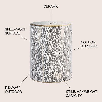 White and Gold Fish Scale Ceramic Garden Stool, 17"