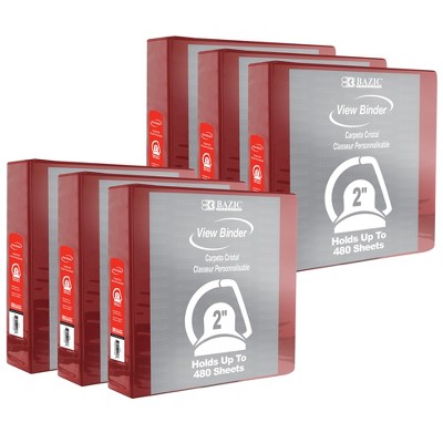 BAZIC Products® Slant D Ring View Binder with 2 Pockets, 2", Burgundy, Pack of 6