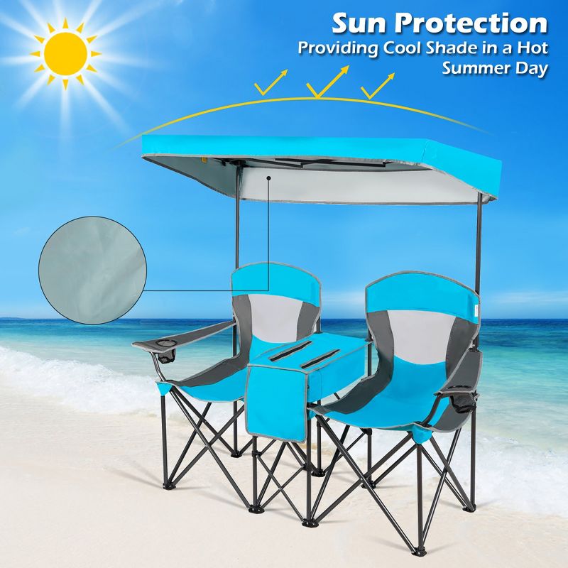 Costway Portable Folding Camping Canopy Chairs w/ Cup Holder Cooler Outdoor Red\Blue\Turquoise, 4 of 11
