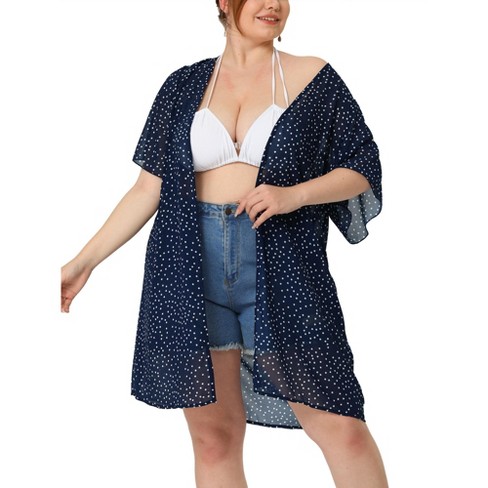 Agnes Orinda Women's Plus Cardigan Polka Dots Bell Sleeve Chiffon Summer Cardigans Dark Blue 2x : Target