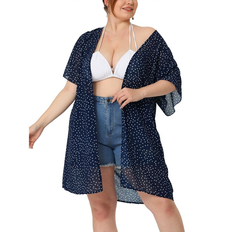 Agnes Orinda Women's Plus Size Cardigan Polka Dots Bell Sleeve Chiffon Summer Cardigans, 1 of 6