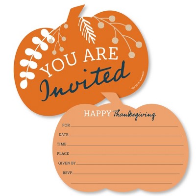 Big Dot of Happiness Happy Thanksgiving - Shaped Fill-In Invitations - Fall Harvest Party Invitation Cards with Envelopes - Set of 12