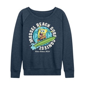 Women's - SpongeBob SquarePants - Mussel Beach Lightweight French Terry Wide Neck Long Sleeve Shirt - 1 of 4