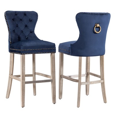 WestinTrends 29" Tufted Upholstered Velvet Bar Stool with Metal Footrest (Set of 2)