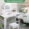 Kids Vanity with Lighted Mirror & Stool, Girls Makeup Vanity Desk with Bookshelf, Drawer, Open Shelves & Accessories - 4 of 4