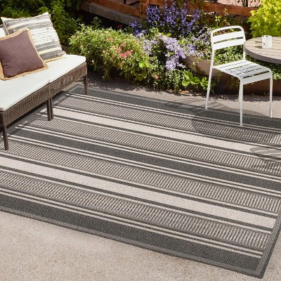 5' X 8' Haynes Modern Double Stripe Indoor/outdoor Area Rug, Black ...