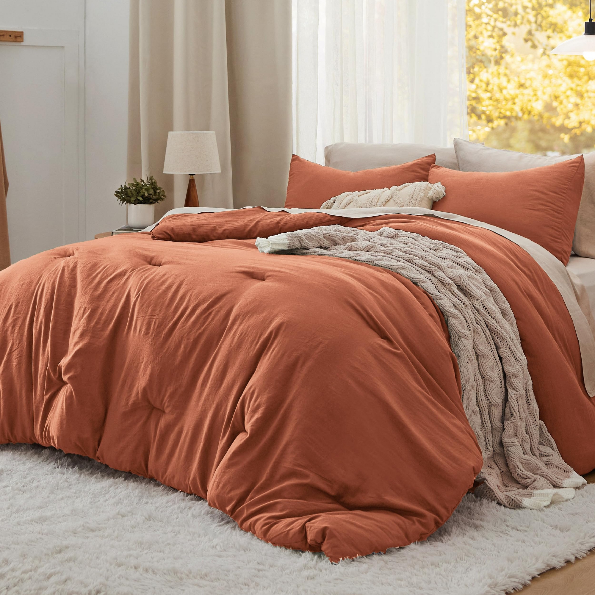 Bedsure King Size Comforter Set Burnt Orange Soft Prewashed Bedding for All Seasons 3 Pieces GentleSoft™ Down Alternative Bed Set Mother's Day Gift