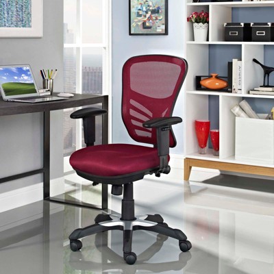 Red Mesh and Leather Adjustable Swivel Office Chair
