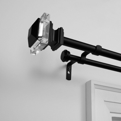 Matte Black Adjustable Double Curtain Rod with Acrylic Finials