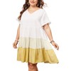 Agnes Orinda Women's Plus Size Color Block Ruffle Short Sleeve Flowy Chambray Mini Babydoll Dress - 2 of 4