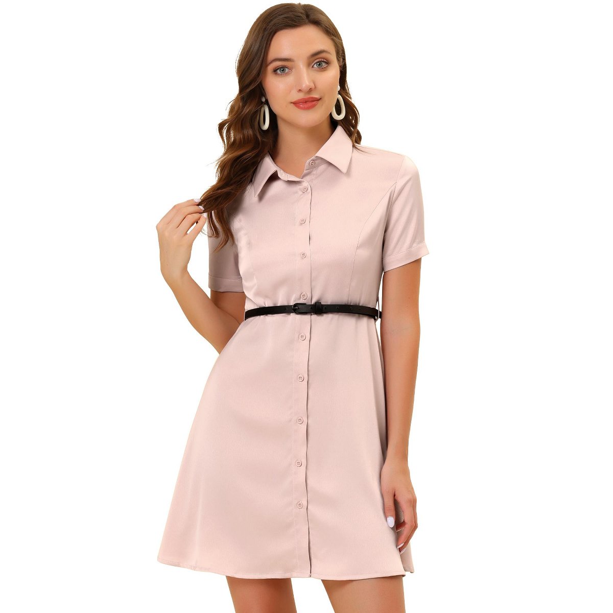 Женские платья INSPIRE CHIC Women's Point Collar Short Sleeve Dresses Pink X-Large — фото 2