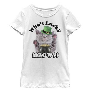 Girl's Lost Gods St. Patrick's Day Lucky Meow Cat T-Shirt - 1 of 4