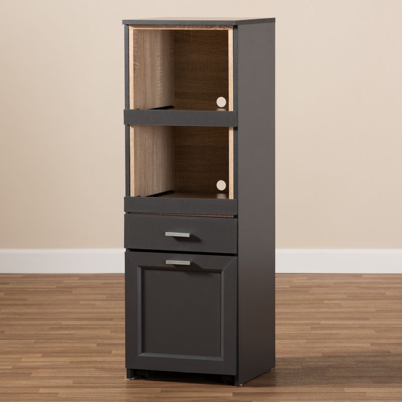Fabian Oak Finished Kitchen Cabinet with Roll Out Compartment Dark Gray/Brown - Baxton Studio, 3 of 13