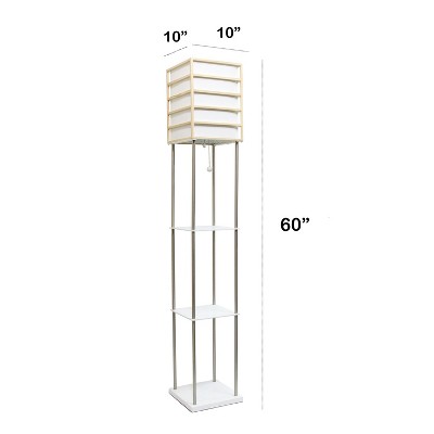 White Metal Etagere Floor Lamp with Storage Shelves and Linen Shade