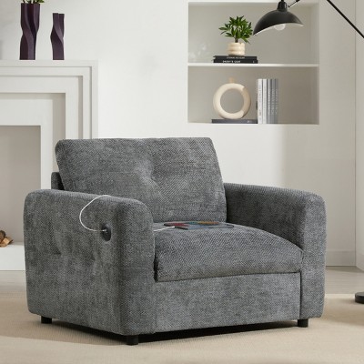 42" Tufted Chenille Single Sofa,Wide Seat Armchair with USB & Type-C Charger and High-Density Foam for Living Room Apartment-Baofuwish