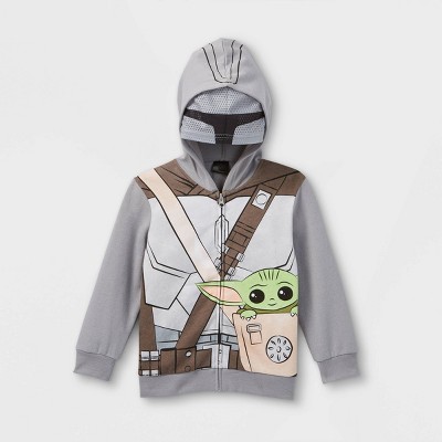 Toddler Boys' Baby Yoda Mando Knapsack Fleece Hoodie - Gray