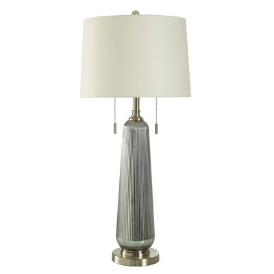 Lumi Silver Ribbed Glass Table Lamp - Stylecraft: Double Pull Chain ...