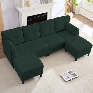 Mjkone Corduroy U-Shape Modular Convertible Sectional Sofa Couch,Upholstered 4-Seater Sofa with Movable Ottoman - 1 of 4