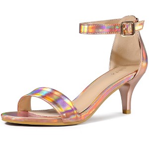 Perphy Women's Open Toe Buckle Ankle Strap Kitten Heel Sandals - 1 of 4