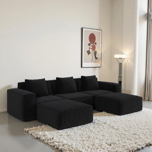 118-inch Modular Sectional Sofa with Cloud Corduroy Fabric, Convertible Sofa Bed, Footrests & Flexible Configuration - 1 of 4