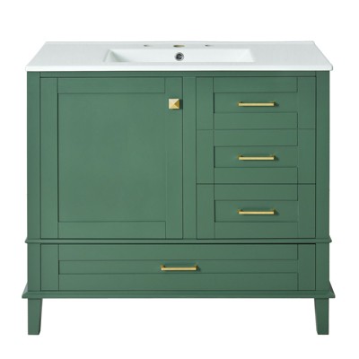 INFURNIC Vanity Tables, Elegant Compact Space Saving Bathroom Vanity with Advanced Features for Small Bathrooms, Green, 18.3"*24"*34.3"